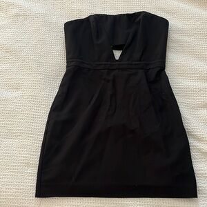 Strapless black mini dress